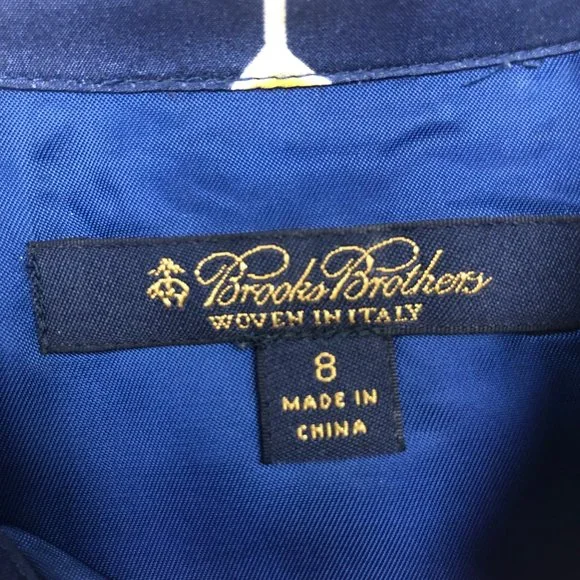 Brooks Brothers Silk Navy and Gold Geometric Dress - Picture 12 of 16